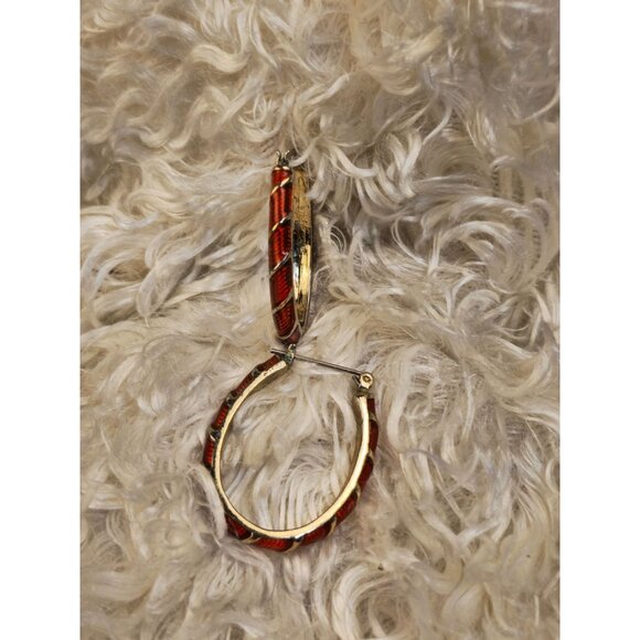 Pair of Gold Toned Hoop Earrings with Red Accent - Picture 1 of 8